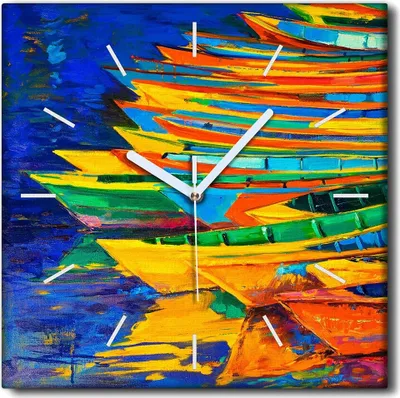 Produktbild von Coloray Uhr auf Leinwand 30x30 cm Wand Uhr Dekoration Wohnzimmer Segeltuch weiße Zeiger -Bootswasserkunst