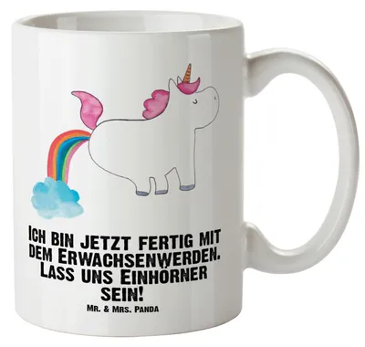 Produktbild von Mr. & Mrs. Panda steingut tasse Einhorn Pupsen - Weiß - Geschenk, Deko, Teepott, Lustig, Glitzer, Spaß, Freundin, Keramiktasse, Kaffeepott, Pott, Große Teetasse