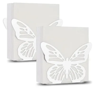 Serviettenhalter 2er-Set, Schmetterling, Edelstahl, weiß, 16x14,5x4,5 cm