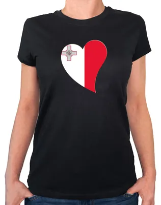 Produktbild von Huuraa Damen T-Shirt Malta Flagge Herz S Black Bio Baumwolle Fairtrade Damenshirt Geschenkidee