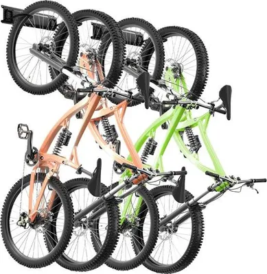 Productafbeelding van Famanu fietsendrager voor montage aan de muur, geschikt voor 4 fietsen, met 2 haakjes voor helmen - verstelbare houder voor verschillende fietsgroottes - maximaal draagvermogen: 200 kg