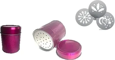 Produktbild von barista Schokostreuer Streudose Metall COFFEEDECO mit 3 Deko-Schablonen Ø 60 mm H 75 mm