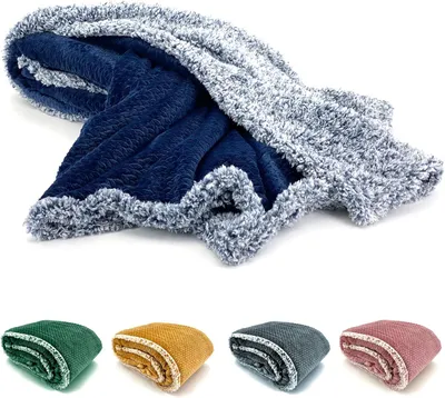 Produktbild von Flauschige Sherpa-Fell Kuscheldecke aus Samt und Flanell, 200x150 cm, Navy Blau