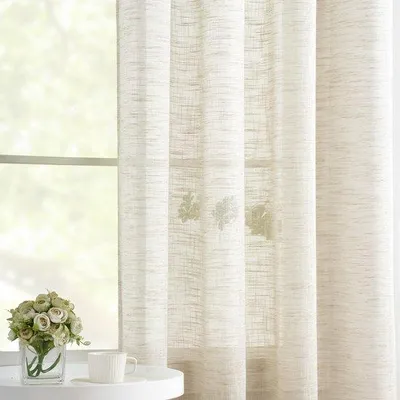 Image de Rideau Unyqoos® imitation lin, avec œillets, texture texturée, semi-transparent – Beige, 136 x 225 cm, idéal pour les salons, les chambres et les cuisines