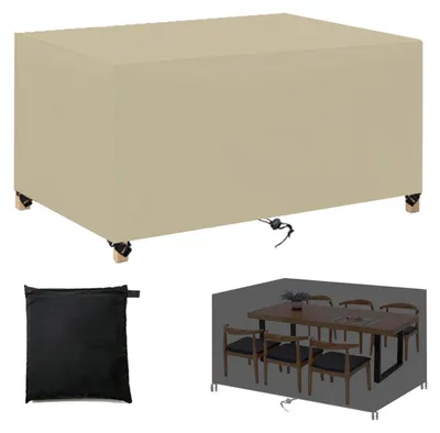 Image de Housse de protection pour mobilier de jardin, rectangulaire, 250x250x90 cm, beige, en Oxford 420D, imperméable, anti-poussière, anti-UV