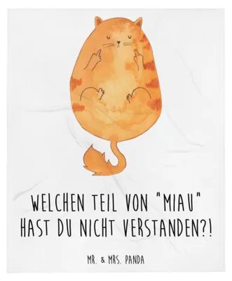 Produktbild von Mr. & Mrs. Panda Sofaüberwurf Katze Mittelfinger - Weiß - Geschenk, Plaid, Bettüberwurf, Mietze, Bettdecke, Katzen, Tagesdecke, Kuschelige Decke, Kater, Cats, Cat