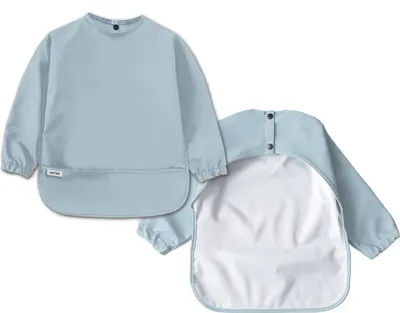 Produktbild von Ärmellätzchen Größe M mit Auffangtasche Baby und Kleinkind aus recyceltem Polyester Lätzchen Hellblau