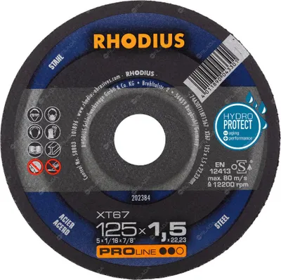Zdjęcie produktu dla RHODIUS Bardzo cienka tarcza tnąca XT67 10 sztuk BOX 125 x 1,5 x 22,23 PROline