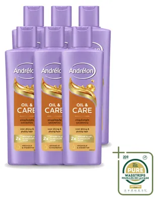 Zdjęcie produktu dla 6 sztuk szamponu Andrélon Oil & Care do włosów suchych i kręconych, pojemność 250 ml - zestaw ekonomiczny