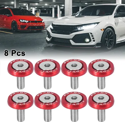 Image de 8pcs Voiture Moto Rouge M6 Attache à dégagement rapide Boulon de rondelle de pare-chocs Trappe de coffre Alliage d'aluminium