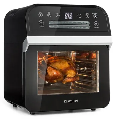 Obrázek produktu pro Klarstein AeroVital Cube - horkovzdušná fritéza, horkovzdušný vařič, fritéza bez oleje, 50 až 220 °C, horkovzdušná fritéza 1600 W, objem 12 l, časovač, 13 programů, černá barva