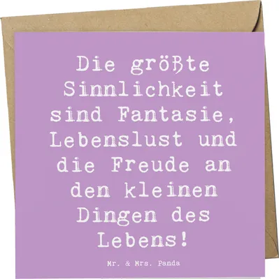 Produktbild von Mr. & Mrs. Panda doppelkarte Spruch Sinnlichkeit und Freude - Lavendeltraum - Geschenk, Grußkarte, Genuss, Ruhe, Gefühl, Zitat, Motivation, Sinnesfreude, anlasskarte