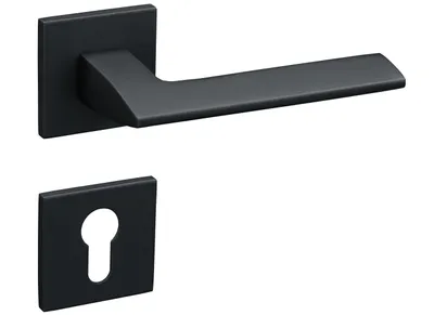 Produktbild von Türgriffe Schwarz Matt Set Profilzylinder Türklinken für Innentüren Drückergarnitur für Zimmertür mit eckiger Rosettengarnitur aus Aluminium GAVROCHE