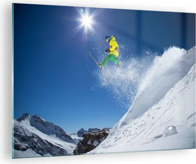 Produktbild von Bilder auf glas - Ski Winter Schnee Berg - 70x50cm - Glasbilder - Wandbilder - Kunstdruck - zum Aufhängen bereit - Wanddekoration aus Glas - Glas Bilder - Wandbild auf Glas - Einteilig - GAA70x50-2856