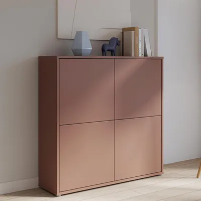 Produktbild von Forte ALICE SPRINGS Highboard 120 130, moderner Schrank mit 4 Schranktüren, Wohnzimmer, Schlafzimmer, Holzwerkstoff, Terrakotta, 124,5 cm breit x 121,5 cm hoch x 34,9 cm tief