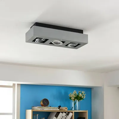 Produktbild von Lindby Modern Moderner Deckenfleck grau inkl. GU10 3-flammig Spotbalken-Lichter - Vince / Innenbeleuchtung / Wohnzimmerlampe / Schlafzimmer / Küche Aluminium Rechteckig LED geeignet GU10 Max. 3 x 5 Watt