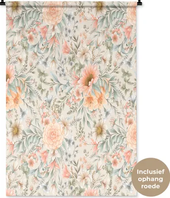 Produktbild von MuchoWow® Wandteppich Wandbehang Blumen - Blätter - Pastell 90x135 cm Tapisserie Dekoration Wandtuch - Baumwolle - Wandskulptur