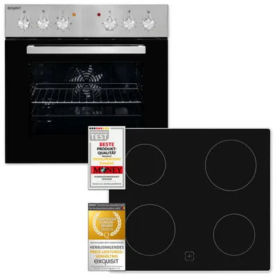Produktbild von Exquisit Einbauherdset EHE156-2.1U-Set inox | 59 l Garraumvolumen | 7 Backofenfunktionen | Kochfeld mit Rahmen | Energieklasse A