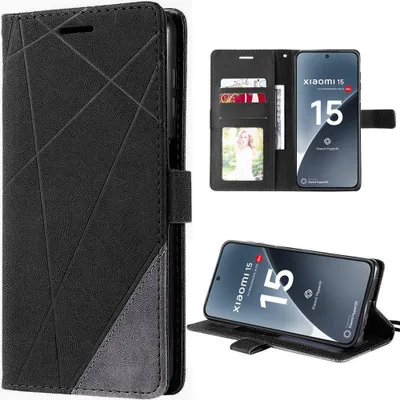 Image de Coque pour Xiaomi 15, Anti-Rayures Antichoc Protection Rabat Flip Case Synthécuir Noir