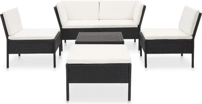 Produktbild von vidaXL 6-tlg. Garten-Lounge-Set mit Auflagen Poly Rattan Schwarz