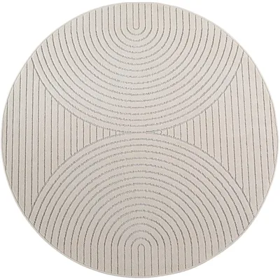 Imagen del producto de Alfombra para exteriores con diseño escandinavo en 3D, ideal para salón, balcón o terraza, color crema, de 160x160 cm, forma redonda