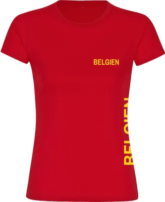 Produktbild von multifanshop Damen T-Shirt - Belgien - Brust & Seite, rot, Größe S