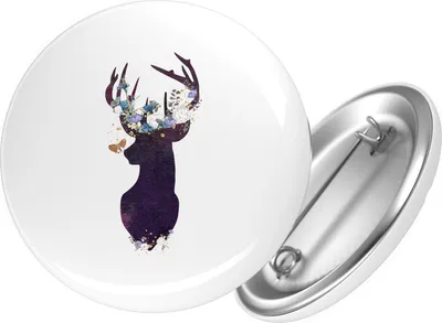 Produktbild von Huuraa Button Hirsch Silhouette 59mm rund mit Sicherheitsnadel Ansteckbutton Geschenkidee