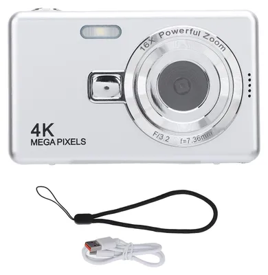 Obrázek produktu pro 2,4palcový digitální fotoaparát, 16násobný zoom, 50 MP, 4K video ve vysokém rozlišení, kompaktní fotoaparát na selfie, ideální pro fotografování a cestování, 32 GB