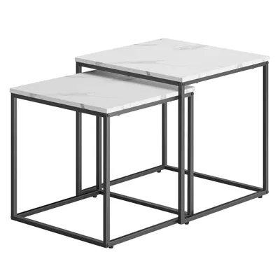 Produktbild von Couchtisch quadratisch 2er Set – Beistelltische im Loft-Design, ineinander schiebbar – Marmor