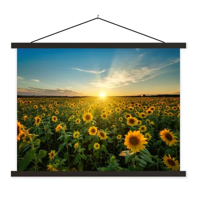 Produktbild von MuchoWow® Textilposter Sonnenuntergang - Blumen - Sonnenblume - Horizont - Landschaft 120x90 cm mit schwarzem Rahmen - Aufhänger für Poster