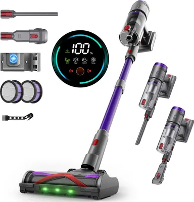 Immagine prodotto di Aspirapolvere aste senza fili 58KPa - Batteria 80min - Touchscreen 1,6L - Per pavimenti/tappeti/animali