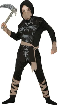 Immagine prodotto di Ninja Shadow Warrior Halloween Costume Maschera Avventura Dark Fighter Samurai Martial Arts Night Mystery Creepy Transformation Eerie Shadow, Taglia: 128/134 Colore: Nero
