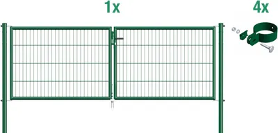 Produktbild von Alberts Einfahrtstor für Einstabmattenzaun zum Einbetonieren - Pfostenstärke Ø 6 cm Breite: 300 cm , Höhe: 75 cm grün