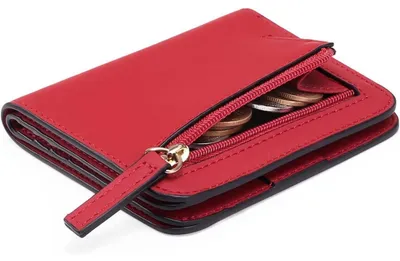 Produktbild von Damen Geldbeutel klein mit RFID-Schutz, Leder, mit Reißverschluss, Münzfach, Rot