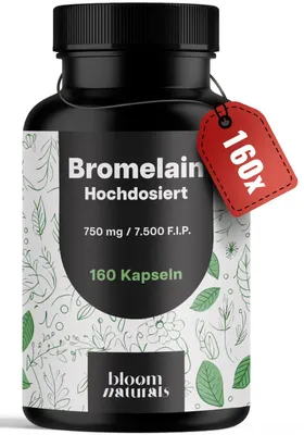 Produktbild von Bloom Naturals Bromelain Kapseln 160 Stück 750 mg magensaftresistent