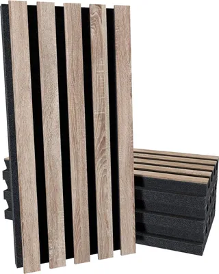 Zdjęcie produktu dla Zestaw 4 sztuk – akustyczne lamele drewniane (HDF) „Pole-HALF” zestaw paneli ściennych | 50 x 25 cm | Dyfuzja | Redukcja hałasu | [53 mm | Sonoma]