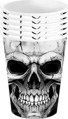 Produktbild von Scary Skull Totenkopf Pappbecher für Halloween 6 St.