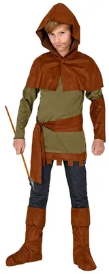 Produktbild von Widmann - Kinderkostüm Robin of Sherwood, Oberteil, Armschoner, Schulterumhang mit Kapuze, Gürtel, Stiefelüberzieher, Mittelalter, Karneval, Mottoparty
