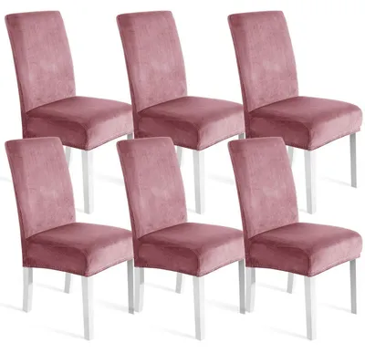 Immagine prodotto di Copri sedie in velluto, set da 6, universali, elasticizzati, lavabili, color rosa
