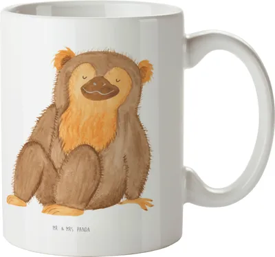 Produktbild von Mr. & Mrs. Panda Haferl Affe - Weiß - Geschenk, Kindertasse, Trinklernbecher, Selfcare, Wildtiere, Motivation, Pott, Selbstbewusstsein, Henkelbecher, Plastikbecher, Liebe