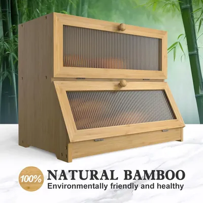 Zdjęcie produktu dla Chlebak bambusowy 39×25×32 cm, dwupoziomowy, do kuchni