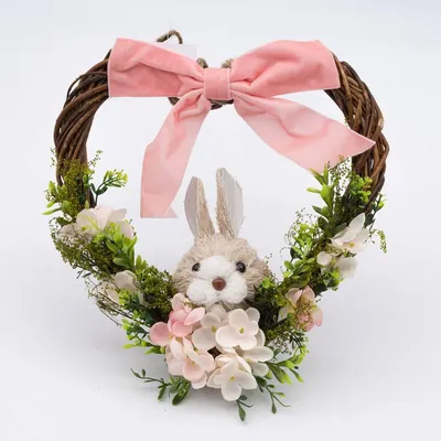 Produktbild von DECOLED Osterkranz in Herzform, Ø 28x8x28 cm, Weide, Blumen und Hase
