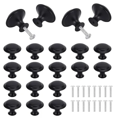 Produktbild von TRANKIELO® – Set mit 16 mattschwarzen Griffe für Schubladen – 30 mm runde Möbelgriffe mit Schrauben – Perfekt für Schränke und Schubladen