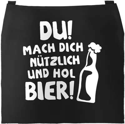 Produktbild von Grill-Schürze für Männer mit Spruch Du! mach dich nützlich und hol Bier! Baumwollschürze Küchenschürze Moonworks® schwarz unisize