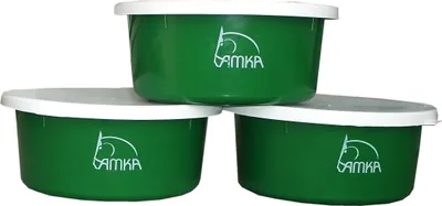 Produktbild von AMKA Futterschale Müslischale 3er Set 2 Liter mit Deckel Futterschüssel Wasserschüssel für Pferde, Hunde Tiere in Grün