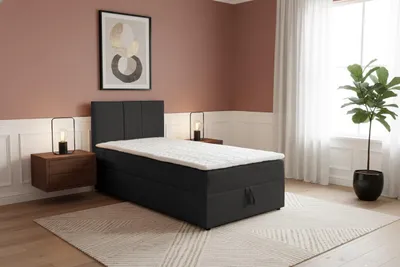 Image de VENASI LISA MINI Lit boxspring 90x200 Lit simple avec coffre de rangement H2/H3 Matelas NOIR