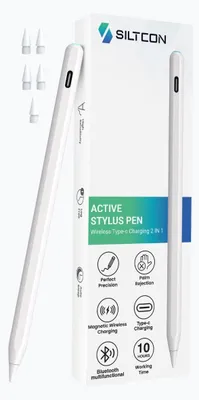 Productafbeelding van Siltcon® Stylus Pen - Geschikt voor iPads 2018-2025 - Stylus Pen Ipad Geschikt - Ipad Pencil Geschikt - Styluspennen - Palm Rejection - Magnetisch Opladen - 5 Extra Punten - Luxe Opberghoes