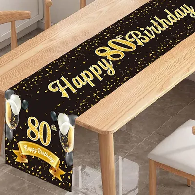 Tischläufer 80. Geburtstag Schwarz-Gold 180x35 cm