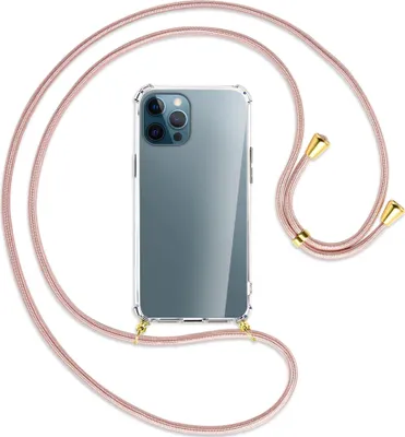 Produktbild von Handykette Backcover-Schutzhülle mit Band (Metall goldfarben) für Apple iPhone 12 Pro Max - roségold