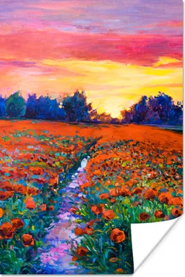 Produktbild von MuchoWow® Poster Malerei - Natur - Blumen - Ölfarbe 120x180 cm - Kunstposter